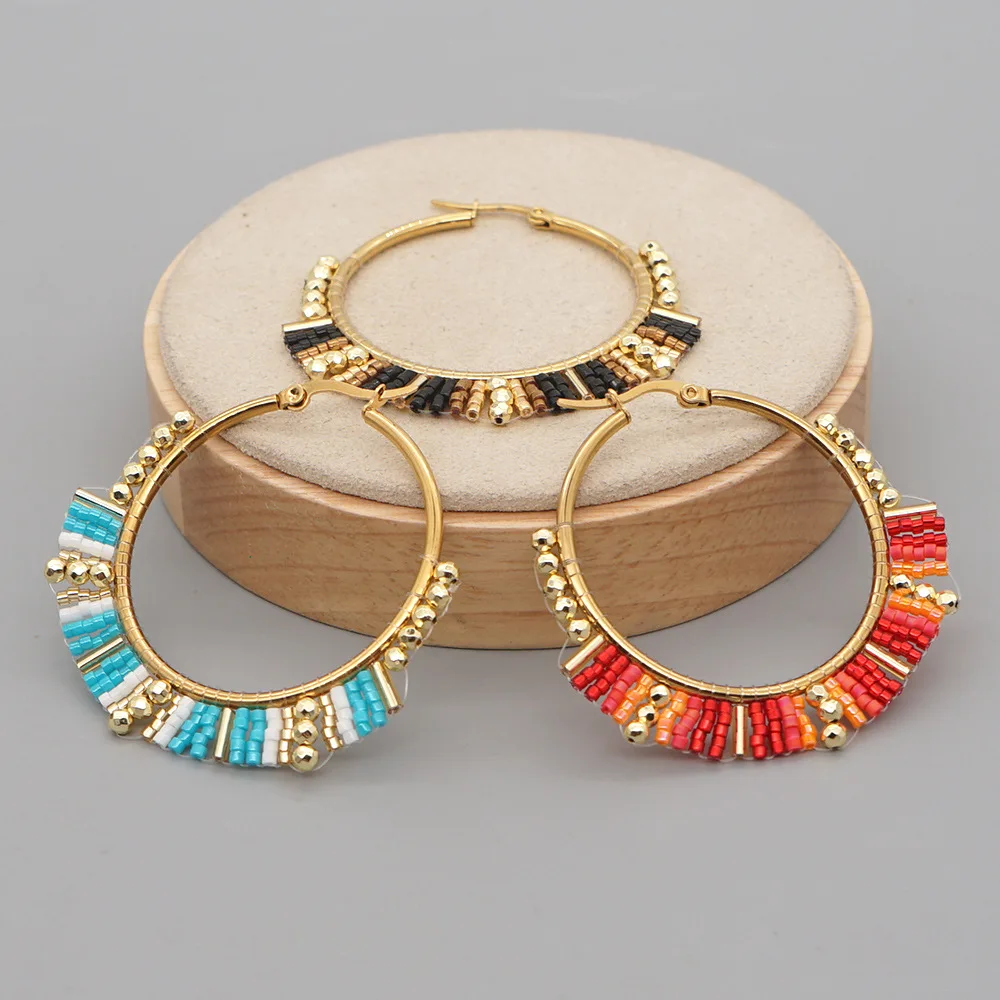 Statement Earrings Oversized - Grande círculo brincos mão beading bohemia
