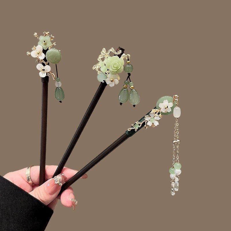 Pearl Hair Pin - Grampo de cabelo de madeira antigo